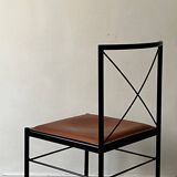 Cognac metal and leather chair, Arrben Italy design 1970