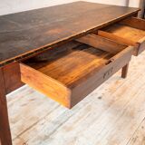 Table antique avec 2 tiroirs en patine