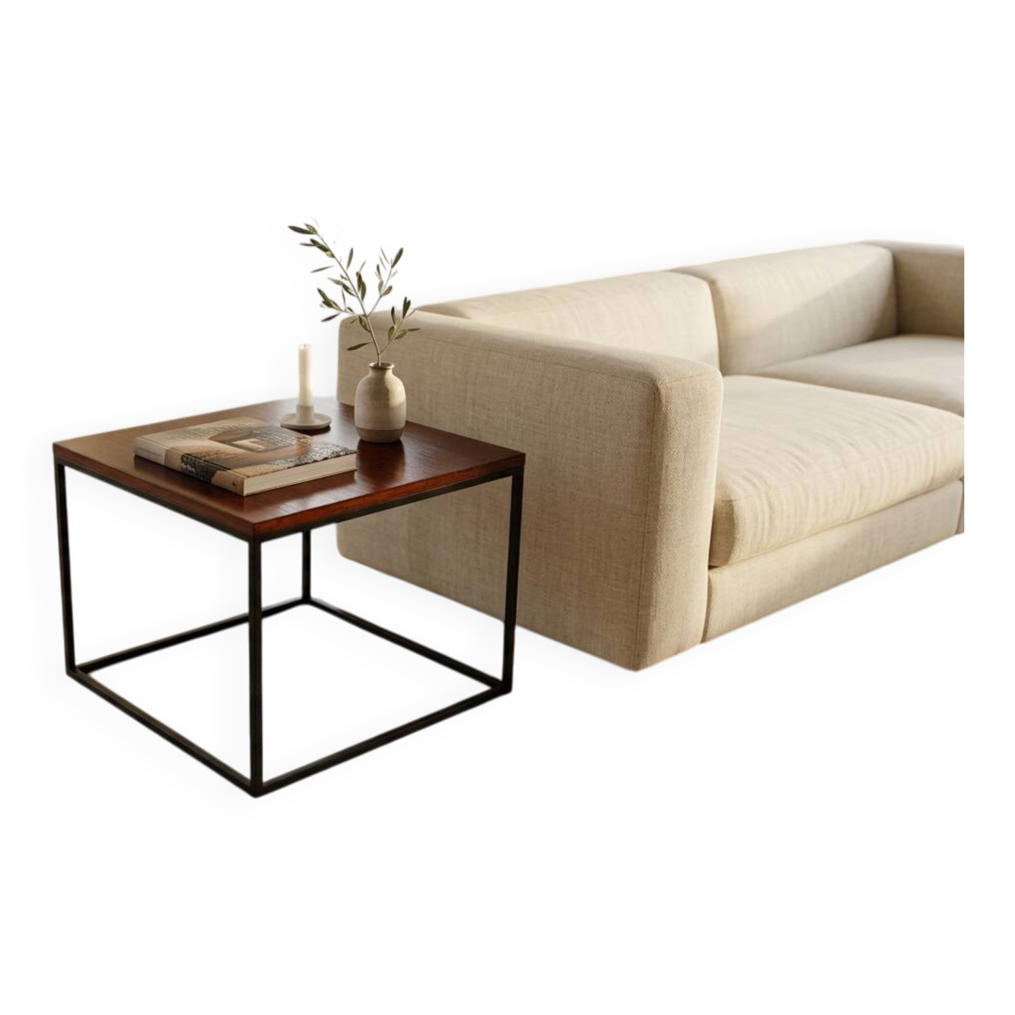 Table d'appoint minimaliste en bois & acier noir