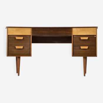 Midcentury Uniflex Walnut And Beech Concave Desk Designed By Gunther Hofstead