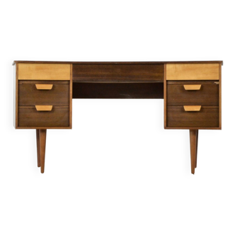 Midcentury Uniflex Walnut And Beech Concave Desk Designed By Gunther Hofstead