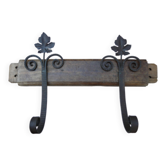 Old wall coat rack with 2 hooks 42 cm