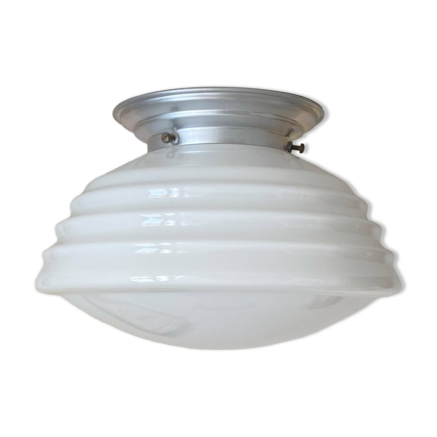 Round ceiling light, white opaline glass, antique lighting fixture