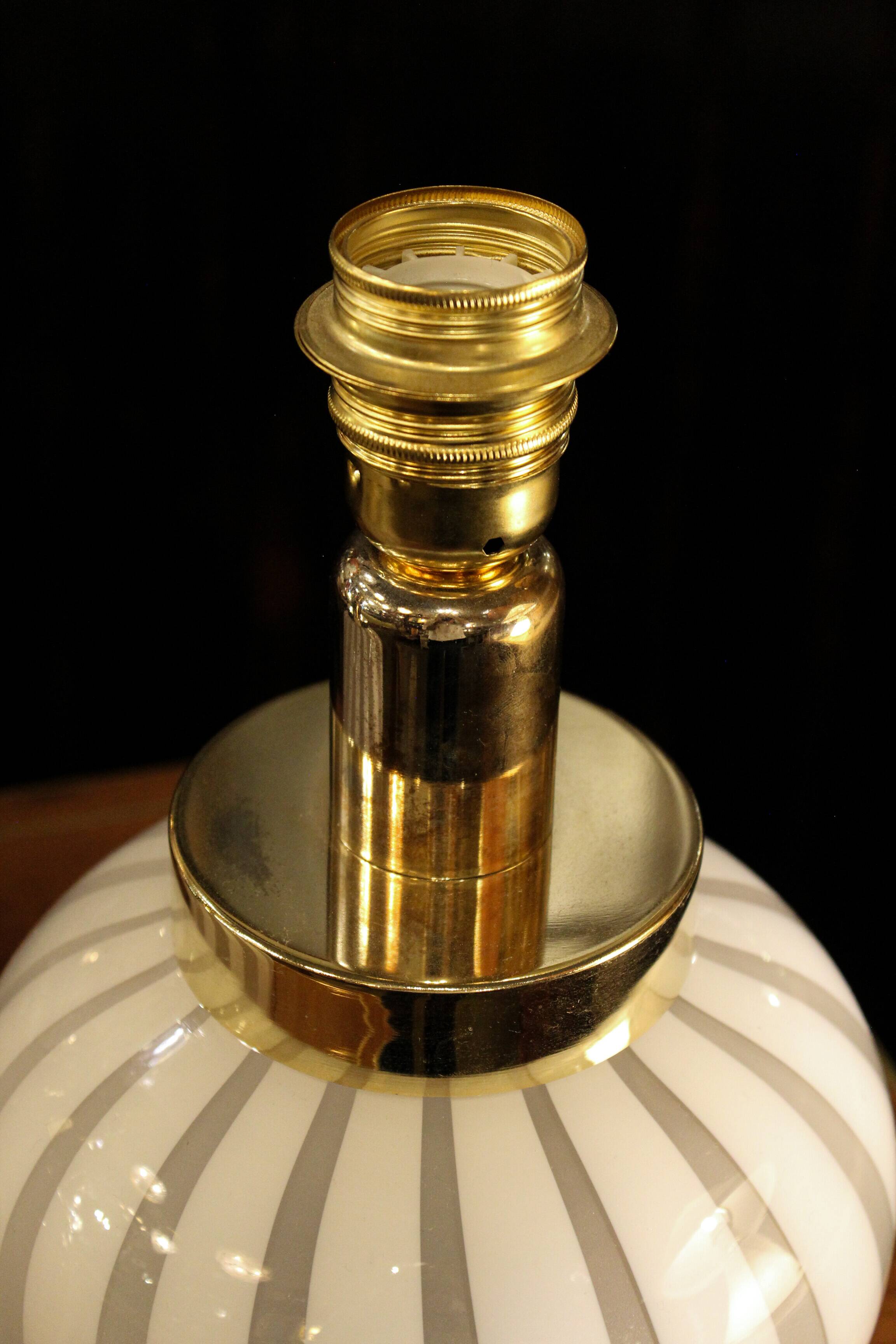 Murano glass lamp with brass, striped pattern