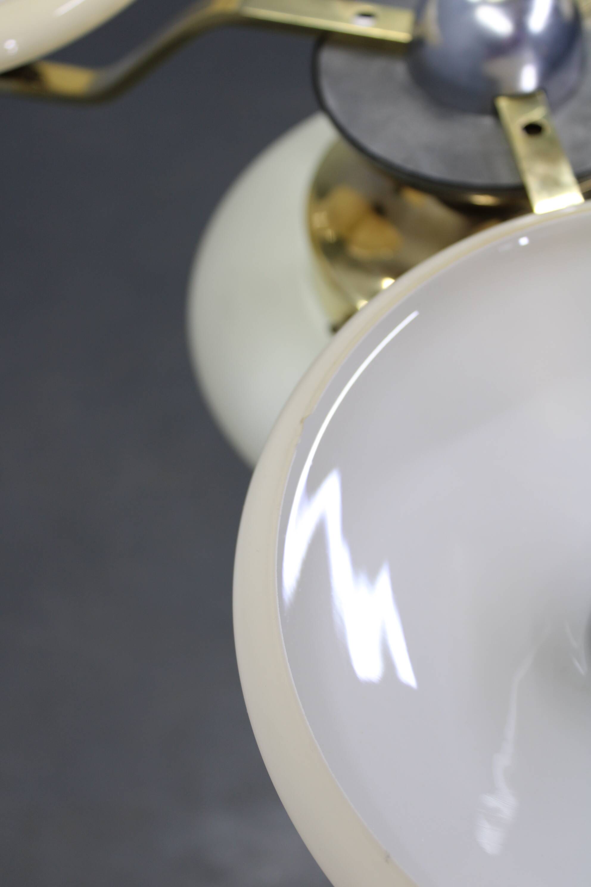 Art Deco brass and aluminum chandelier with cream glass, Czechoslovakia 1930s