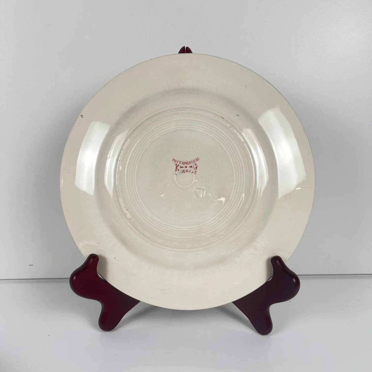 Set of 4 flat plates KG Lunéville Terre de fer, "Fontainebleau", pink, 19th century