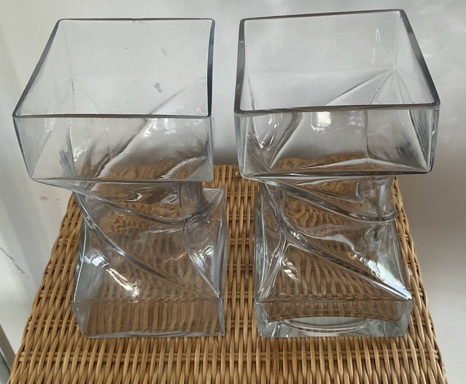 Pair of vintage twisted glass vases