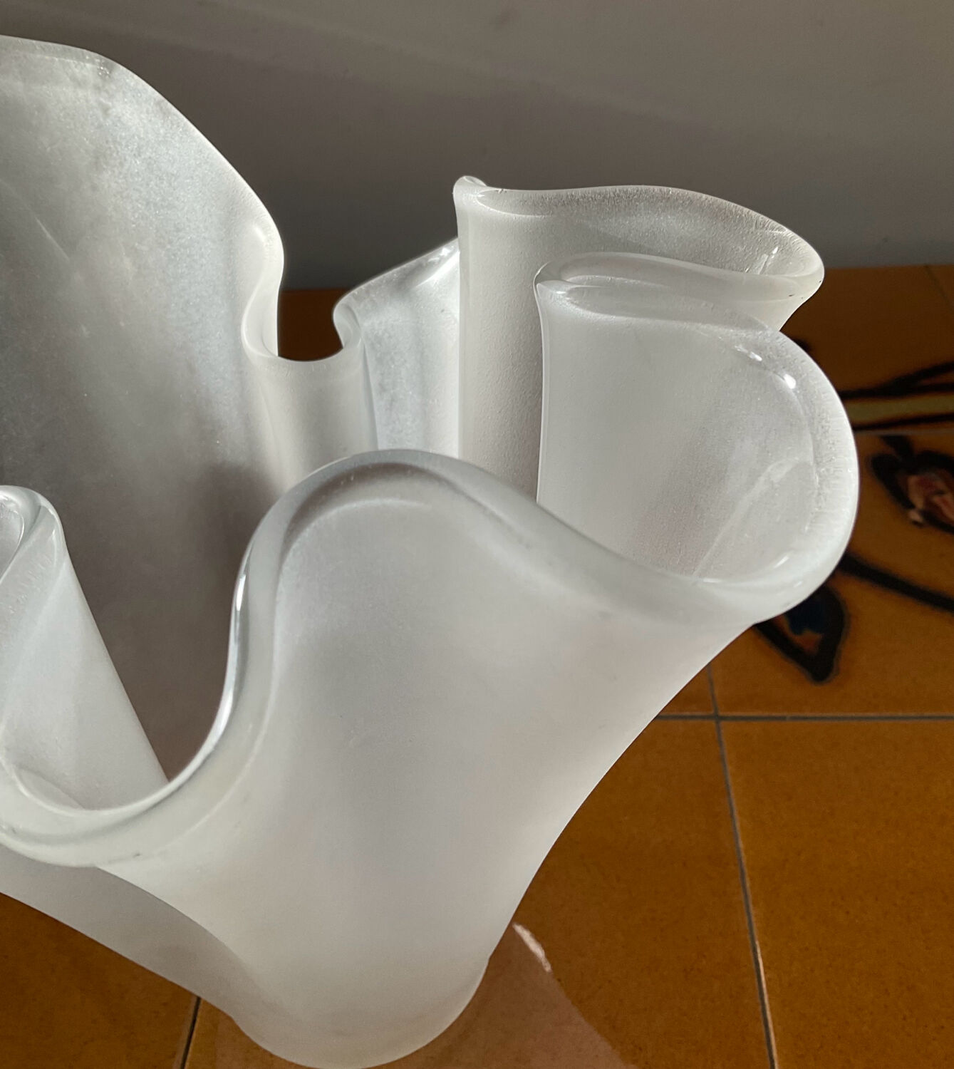 Vintage handkerchief vase in frosted glass