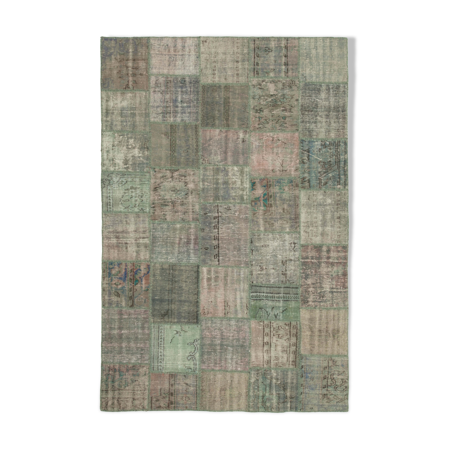 Handmade anatolian overdyed 197 cm x 298 cm grey patchwork carpet