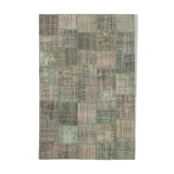Handmade anatolian overdyed 197 cm x 298 cm grey patchwork carpet