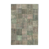 Handmade anatolian overdyed 197 cm x 298 cm grey patchwork carpet