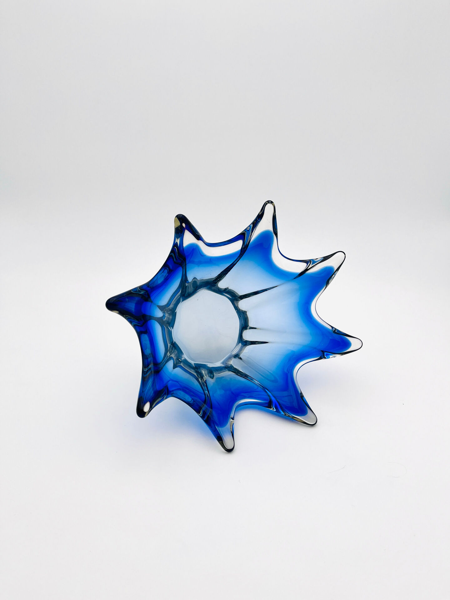 Large Bohemian Crystal Coupe Hospodka Blue Sommerso 1960