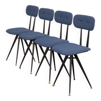 Chaises de salle à manger italiennes vintage en tissu bouclé bleu, 1960. Lot de 4.