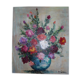 Tableau Huile sur toile "bouquet de roses" de Yves Gonec, peintre du XXè siècle.