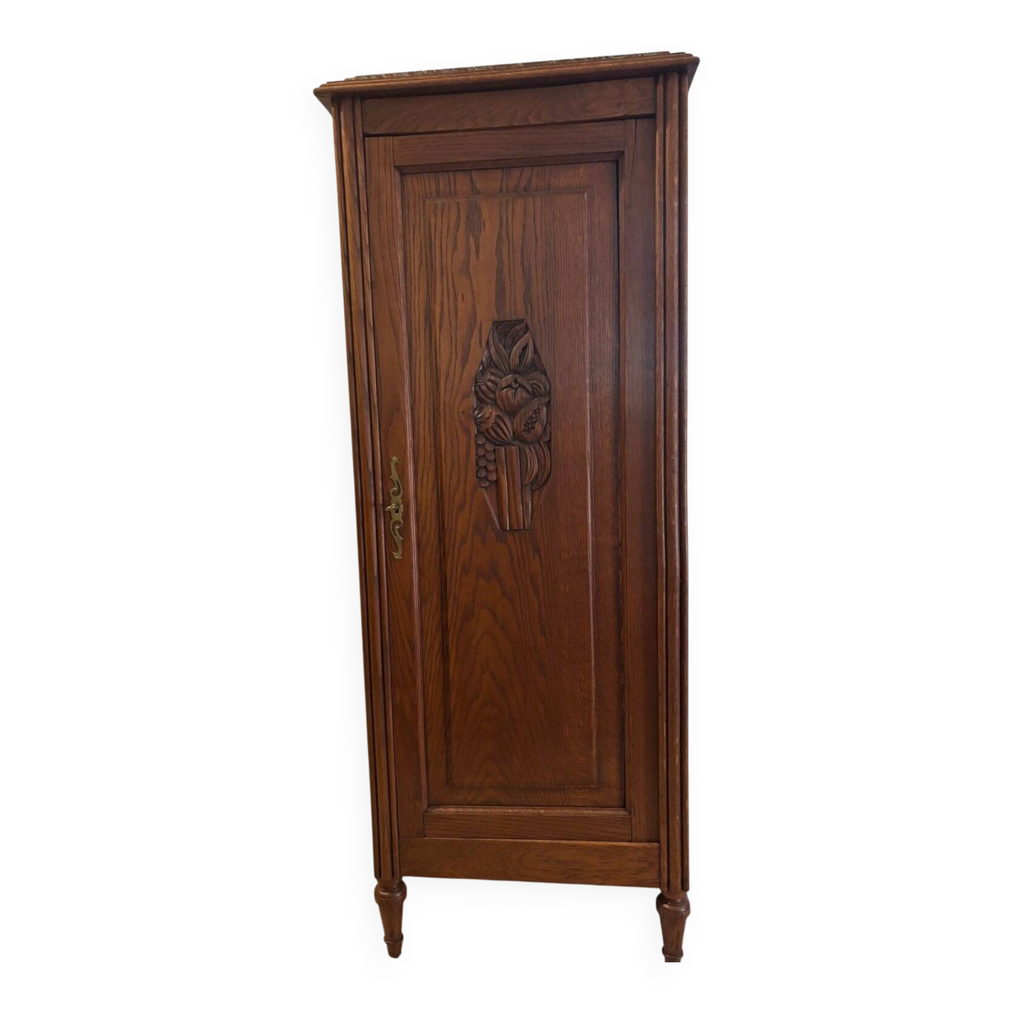 Art Deco Bonnetière Solid Oak & Griotte Marble – 1930s