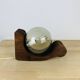 Brutalist lamp Temde Leuchten 1970s pine and glass globe
