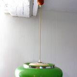 Vintage space age green saucer pendant light from the 1970s