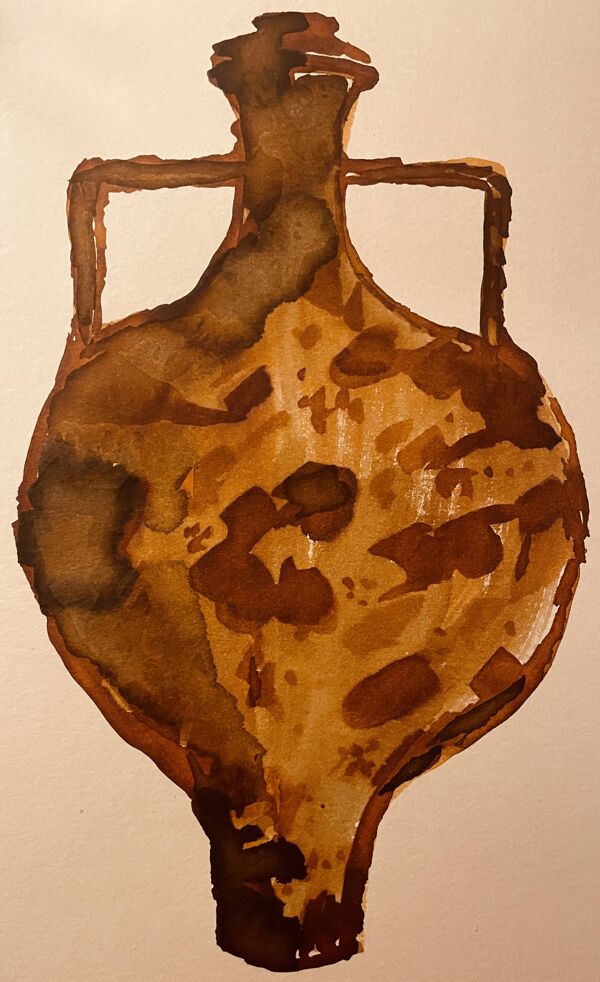 Tableau aquarelle et encre vase Wabi Sabi collection Marocco
