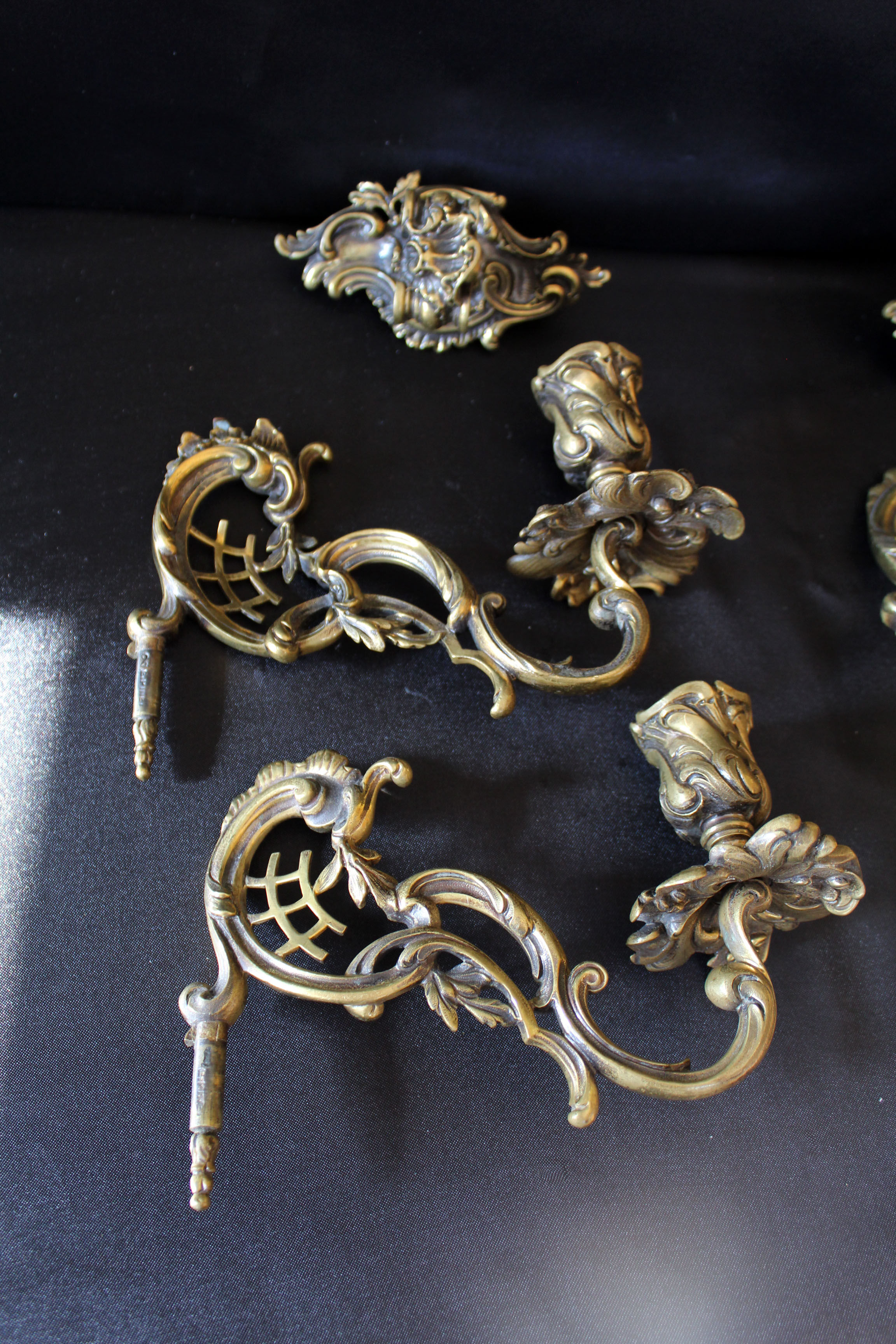 Pair of antique French Bronze Piano sconce, candleholders, signed L Pinet 102, rococo empire regency