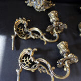 Pair of antique French Bronze Piano sconce, candleholders, signed L Pinet 102, rococo empire regency