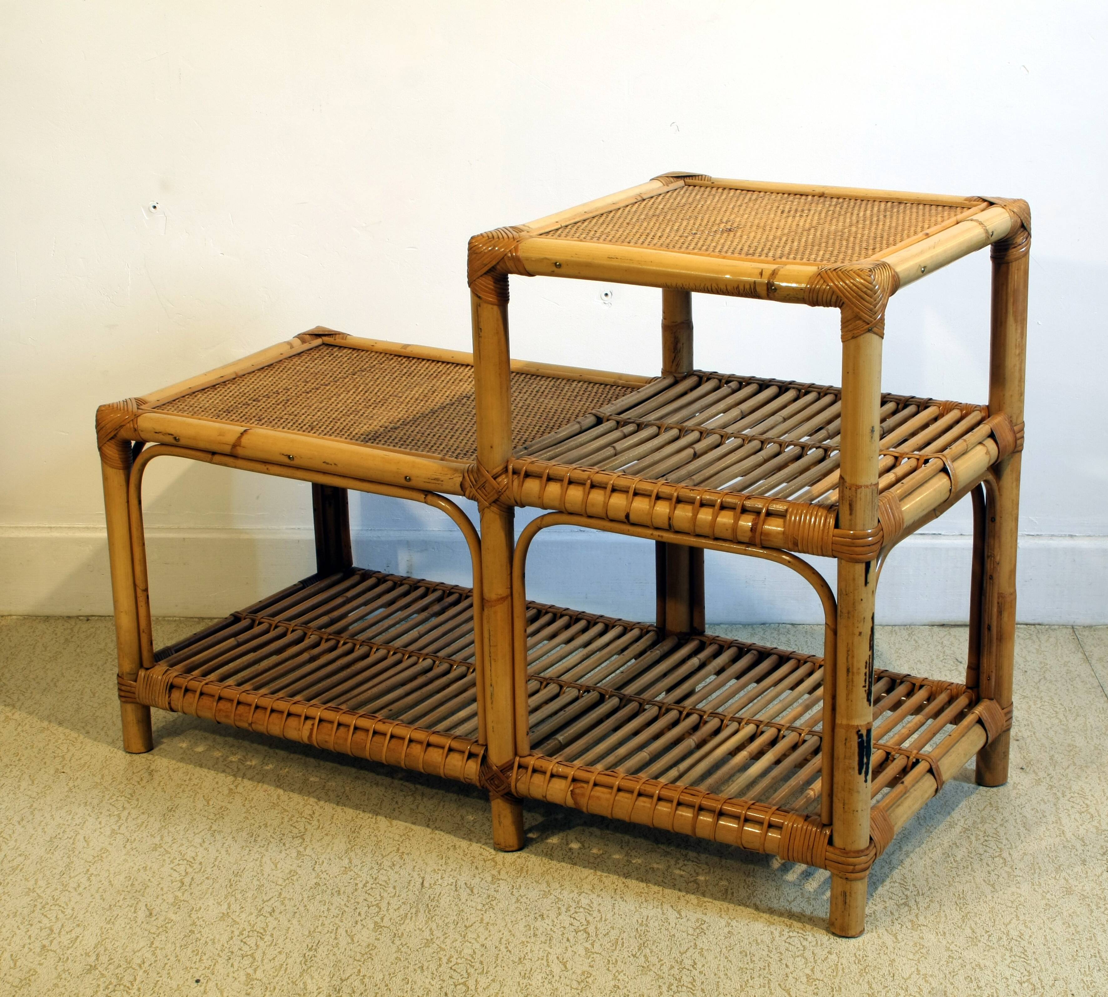 Two-tier rattan low cabinet
