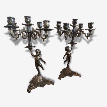 Lot de 2 chandeliers en bronze années 50
