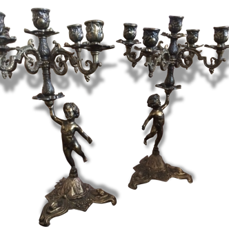 Lot de 2 chandeliers en bronze années 50
