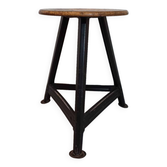 Tabouret métal & bois dans le style de Rowac années 1950/60. industriel