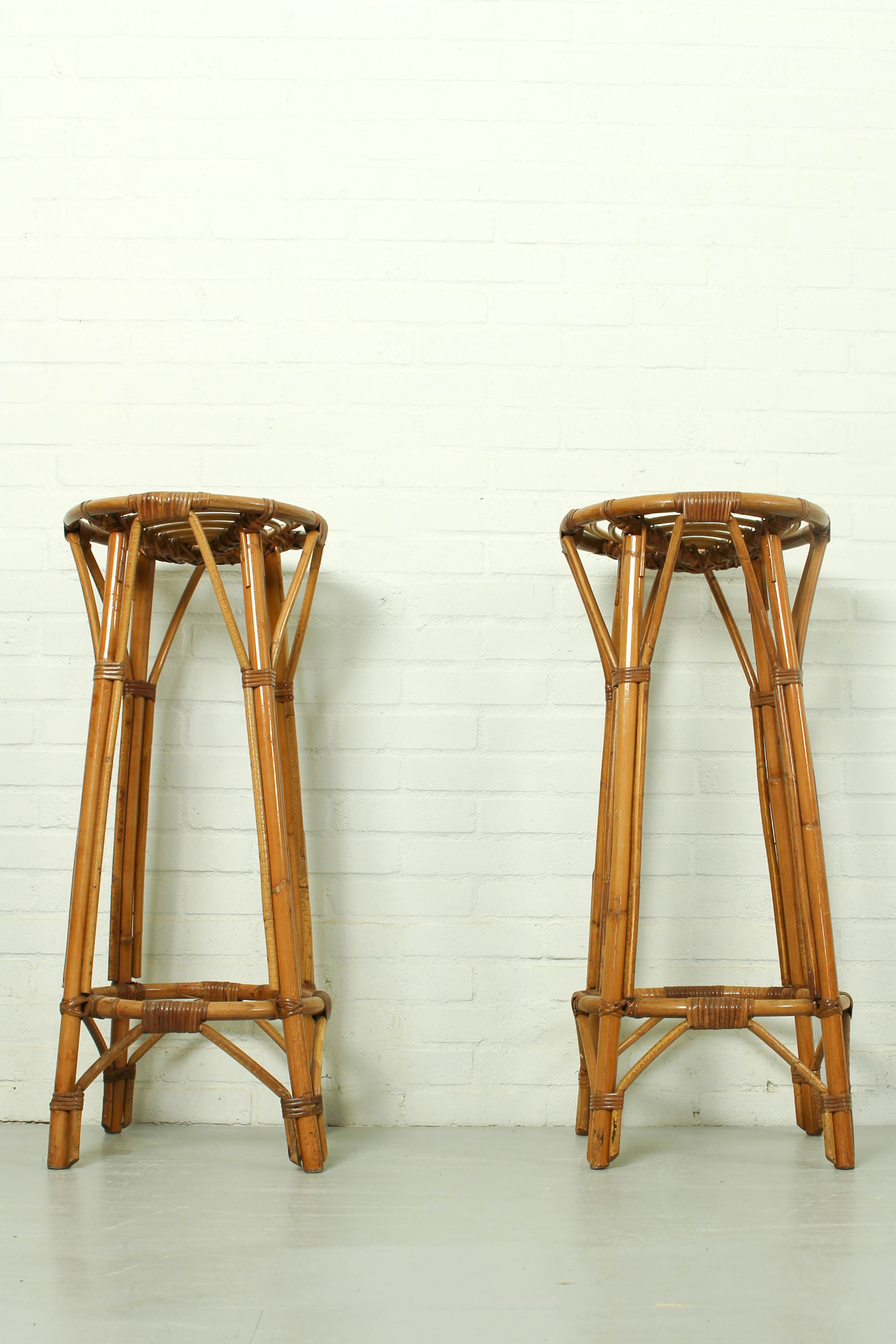 Set of 2 Vintage Bar Stool in Rattan and Bamboo, 1960s