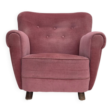 1960s, Danish relax armchair, furniture velour, oak wood.