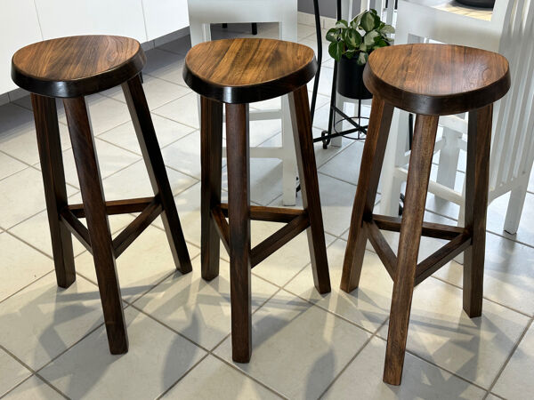 Lot de 3 Tabourets de Bar Brutaliste vintage 1970