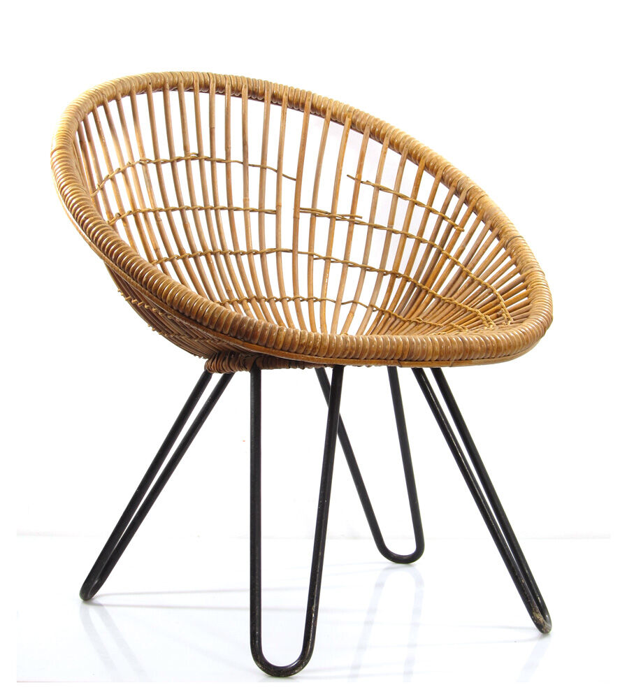 Noordwolde, Dirk van Sliedrecht vintage fifties design rattan chair