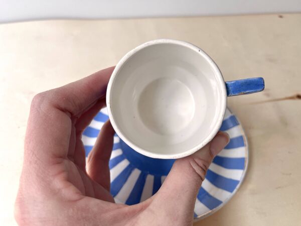 Tasse à café fox trott sarreguemines vintage, service à rayures art déco