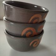 Set of 3 signed glazed stoneware bowls