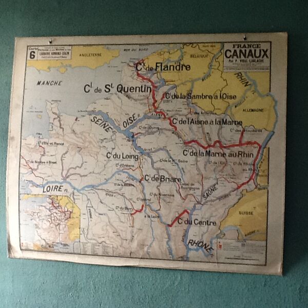 Carte géographique vintage France canaux recto verso