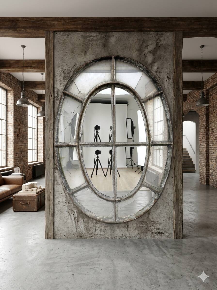 Bull's-eye window from the 19th century in iron (with opening).