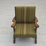 1970s, pair of Danish armchairs, original green furniture wool, oak wood.