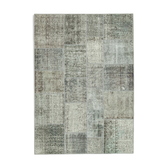 Handwoven oriental overdyed 171 cm x 239 cm grey patchwork carpet