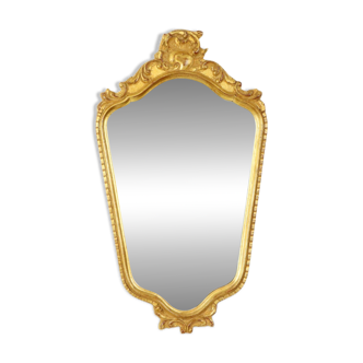 Gold Leaf Gilded Deknudt Crested Mirror Facet Hollywood Regency