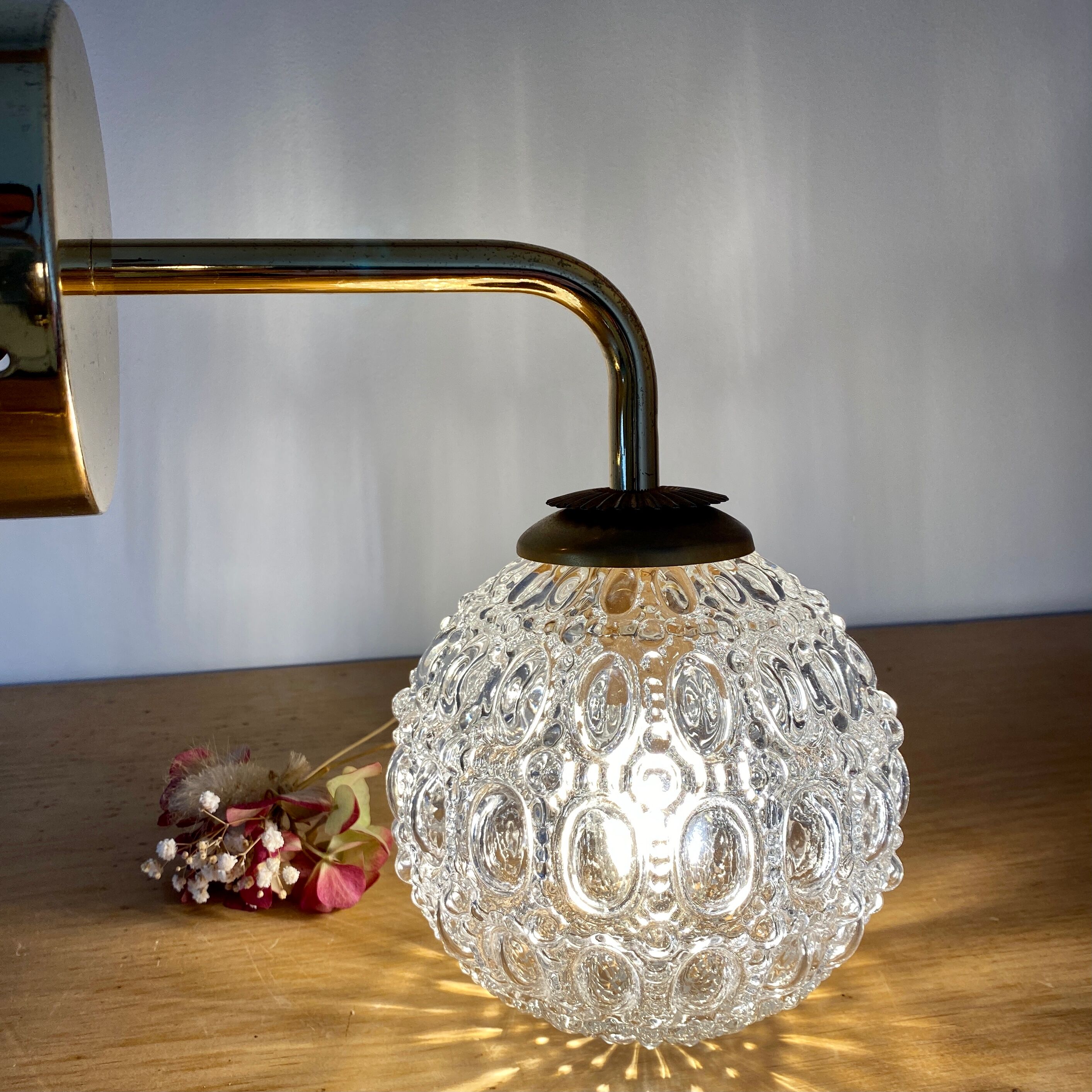 Vintage globe wall lamp in molded glass