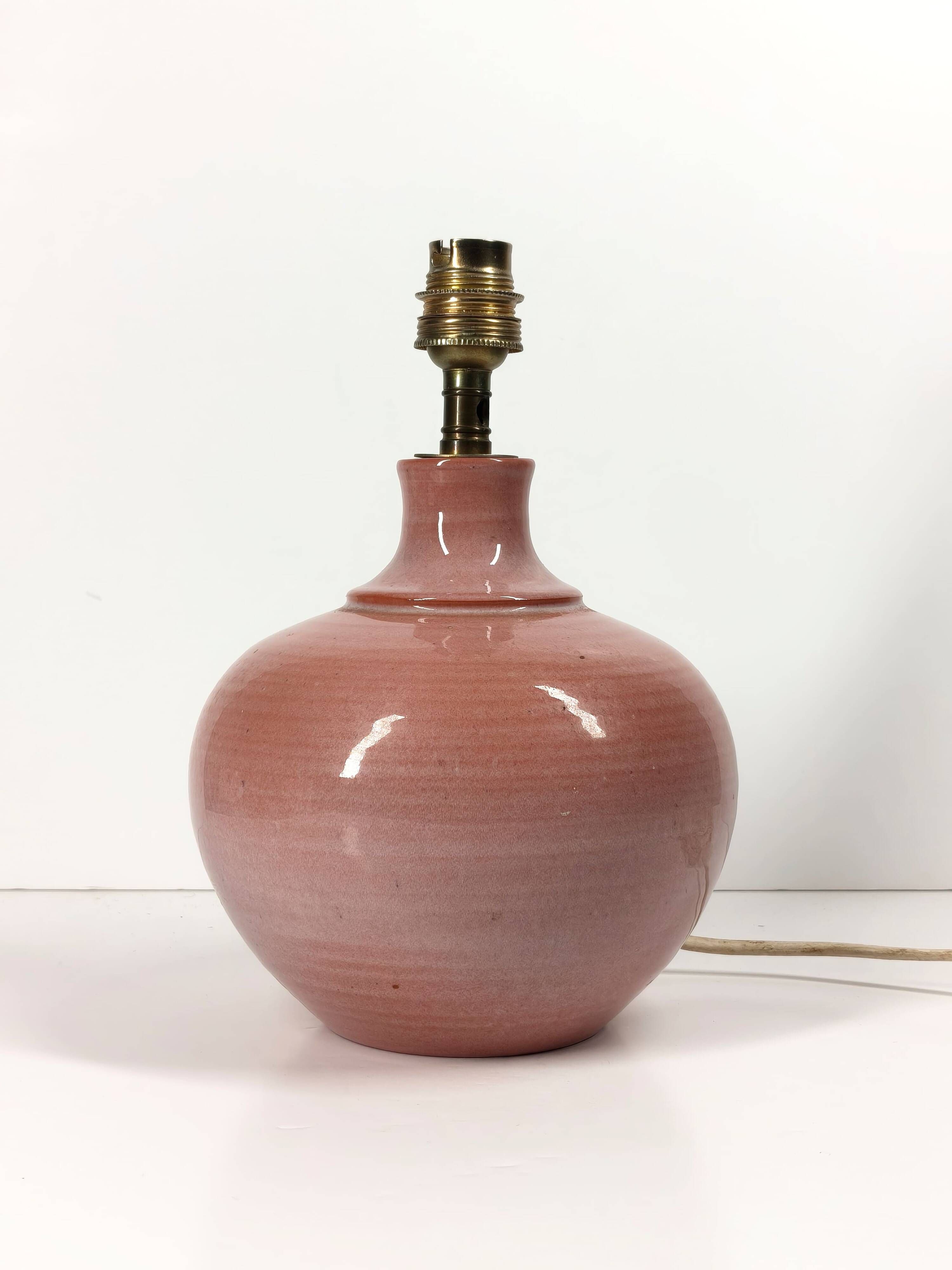 Lampe en céramique émaillée rose poudré