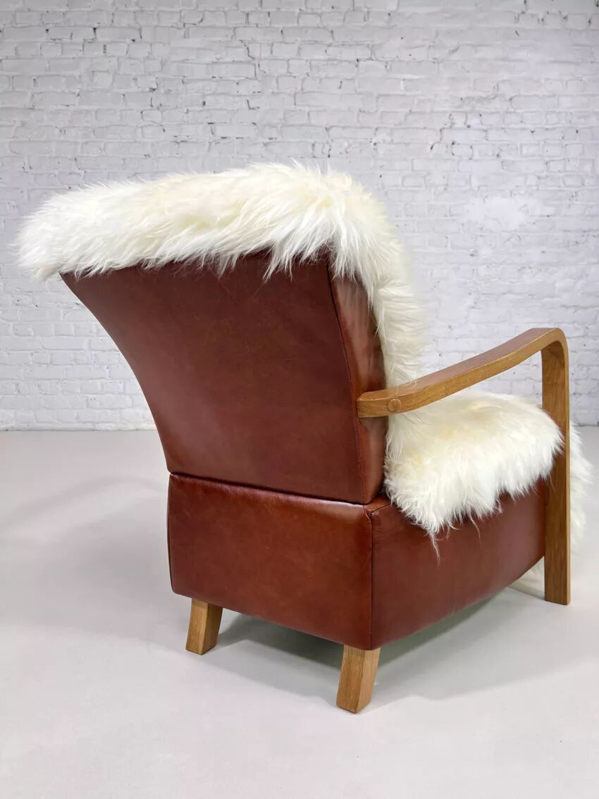 Scandinavian style armchair in leather and hide