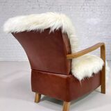 Scandinavian style armchair in leather and hide