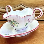 Ancienne saucière faïence Lunéville modèle réverbère rose tulipe