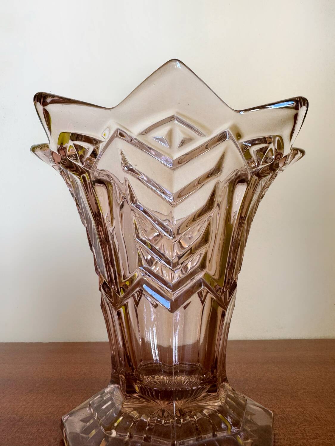 Art Deco star pressed molded glass vase