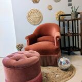 Fauteuil crapaud velours rose