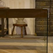 Desk design in melamine, glass and chrome 1980s