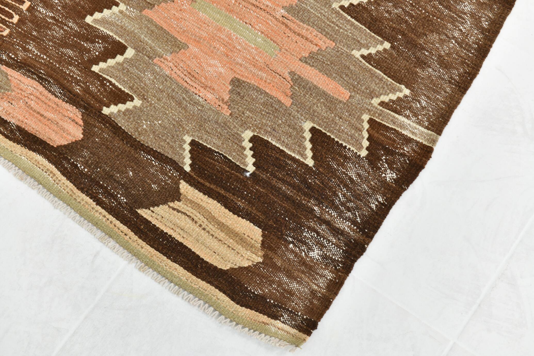 6x12 Brown & Beige Turkish Vintage Kilim Rug, 179x363Cm SK 35163