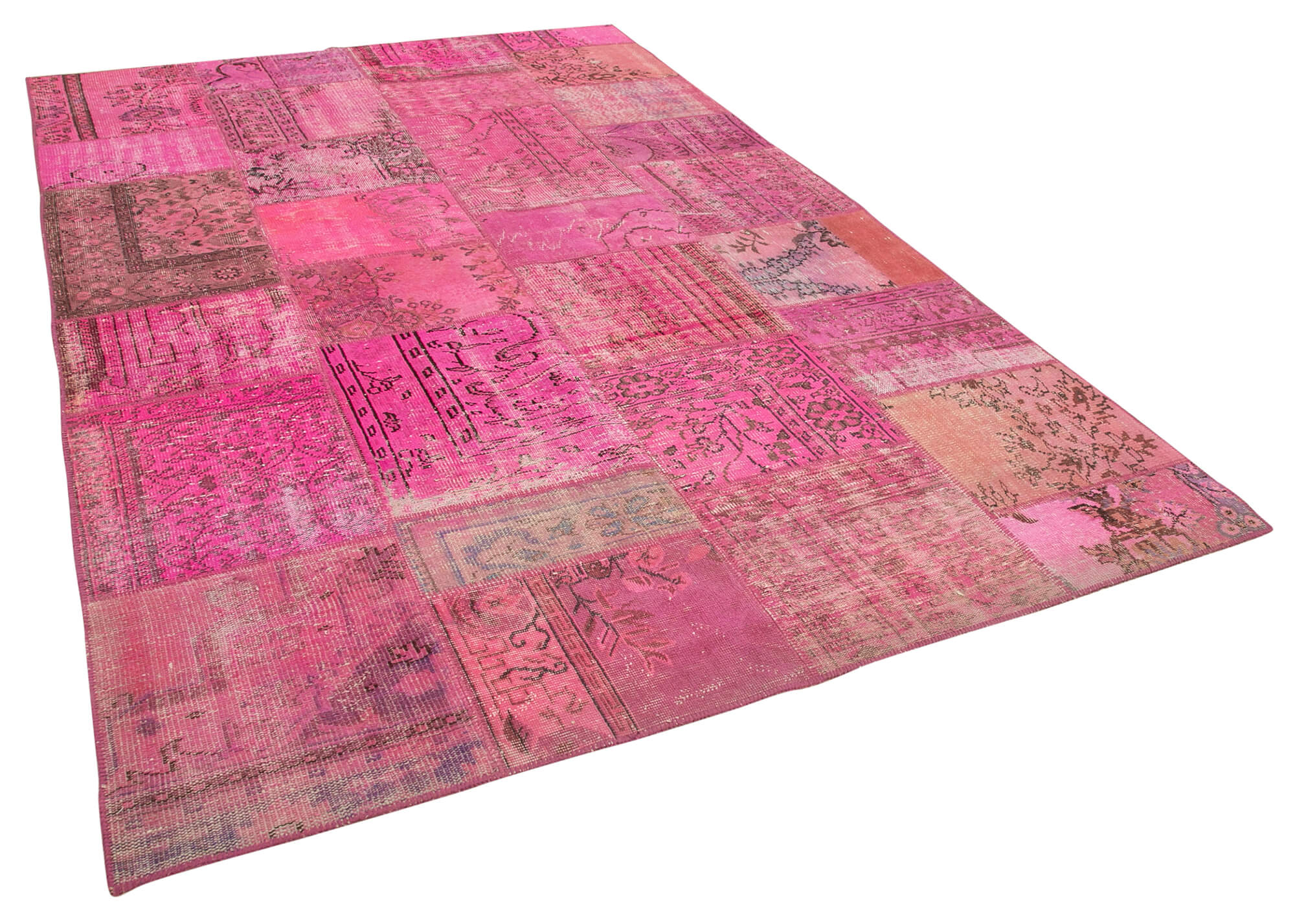 Handwoven turkish contemporary 208 cm x 314 cm pink patchwork carpet
