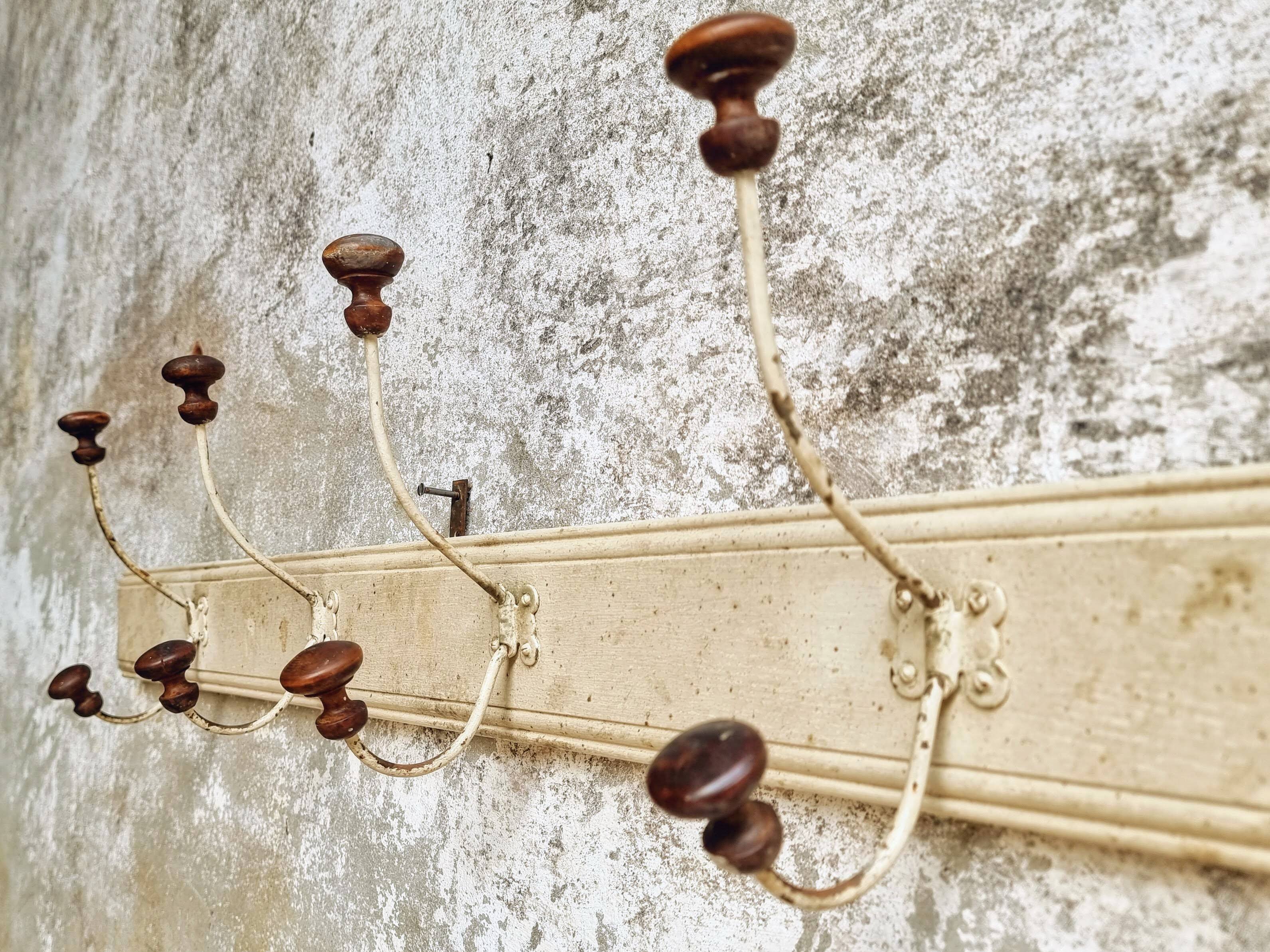 Antique wall coat rack 120 cm French